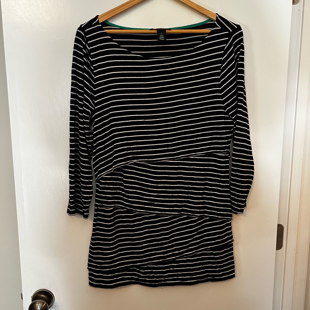 White House Black Market, black and white layered striped shirt, women’s large